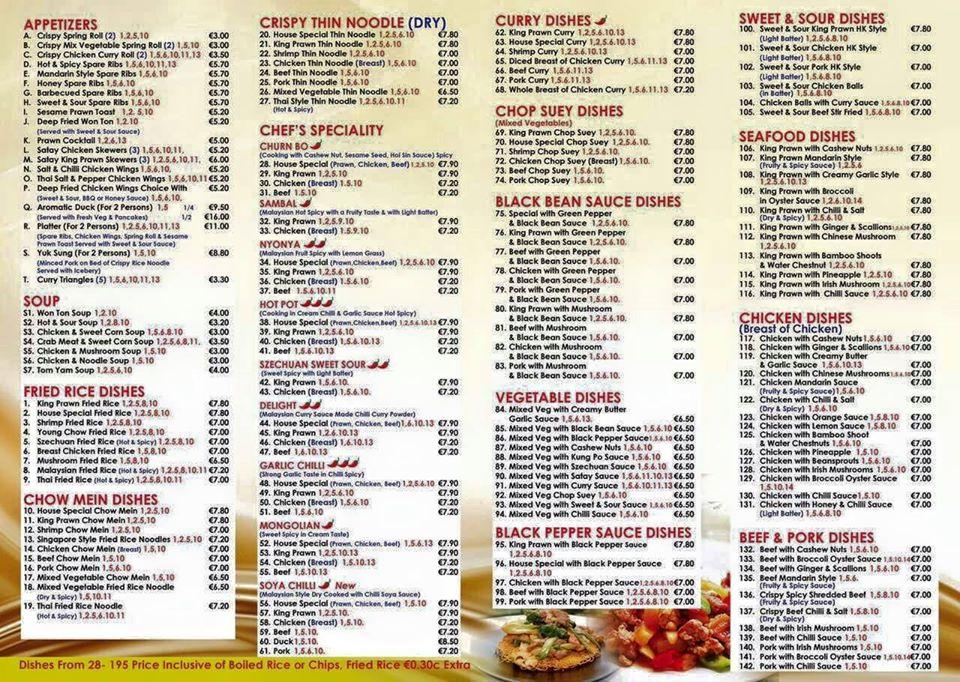 Menu at Chinatown Chinese Take Away restaurant, Lucan, Unit 14