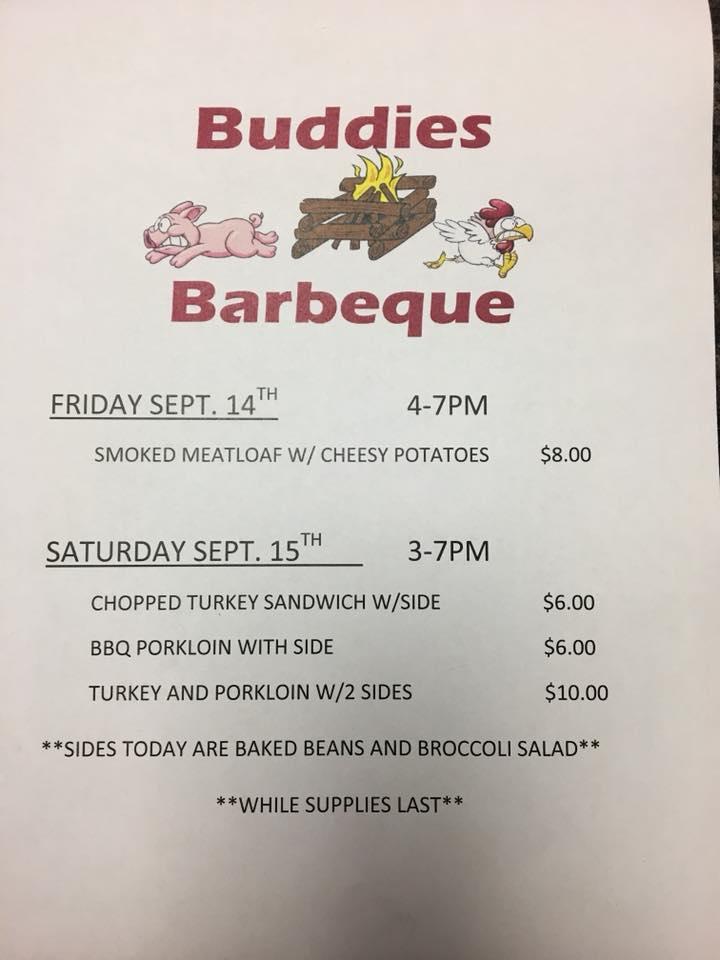 Menu at Buddies Barbeque, Conneautville