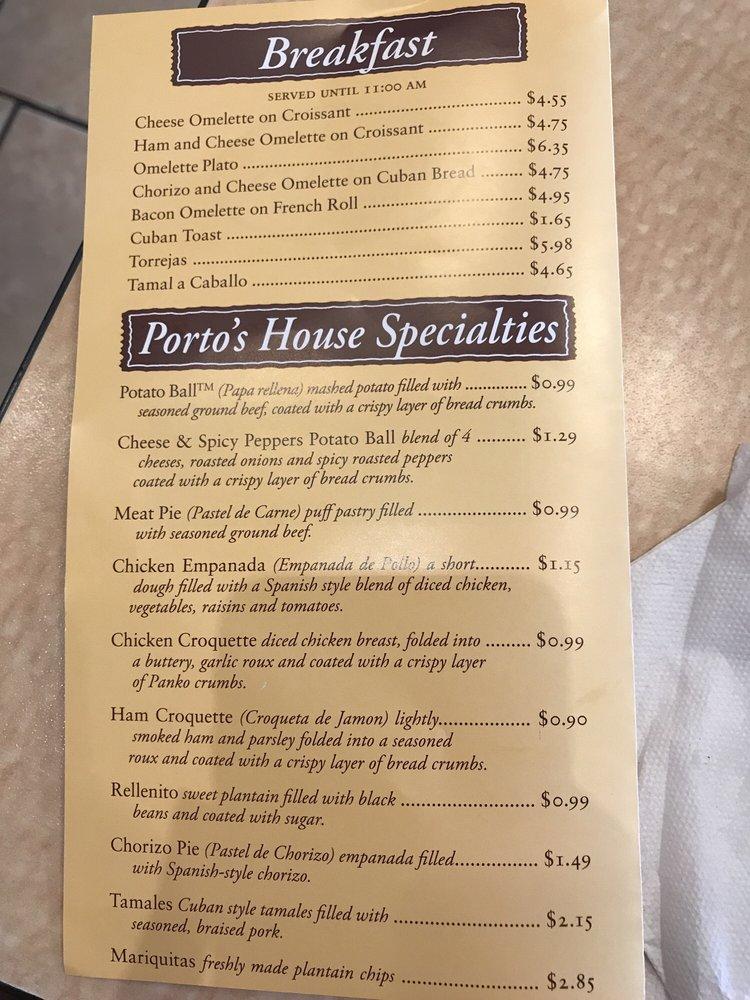 Menu at Porto's Bakery and Cafe, Glendale