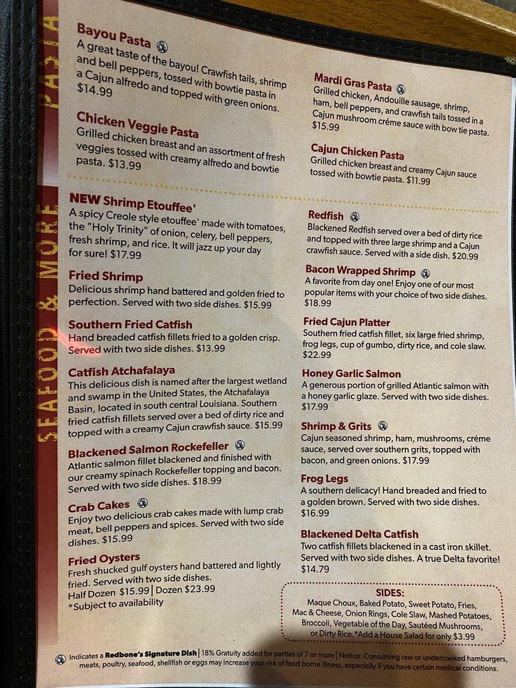 Menu at Redbone's Grill & Bar, Jackson