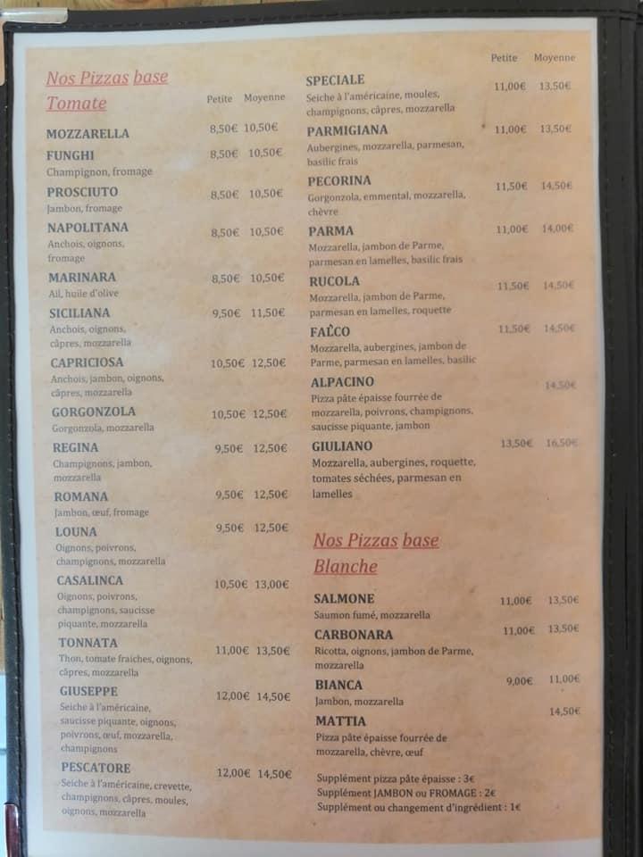 Menu au Piccolo falco (villa falco) pizzeria, Mauguio