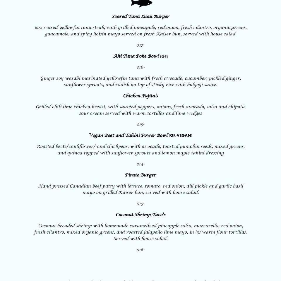 Menu at Oyster Bay Café, Ladysmith