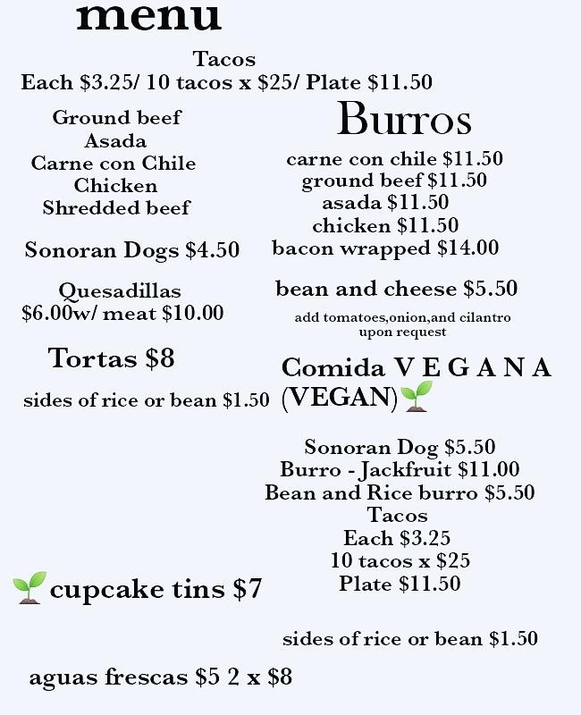 Menu at Taco stop restaurant, Tucson