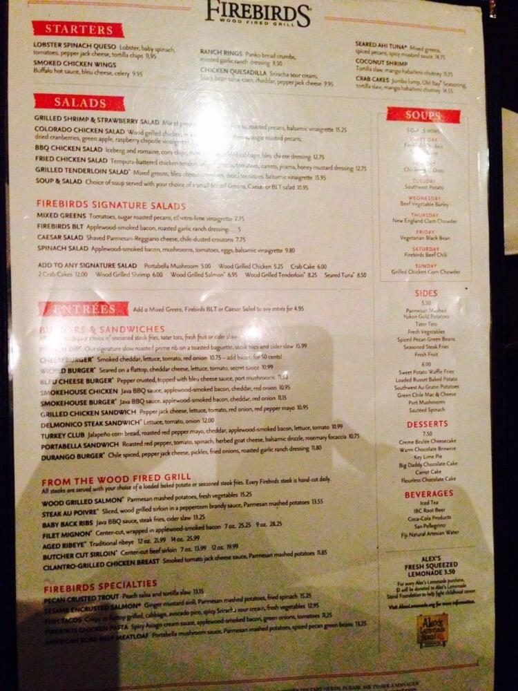 Menu at Firebirds Wood Fired Grill pub & bar, Hoover