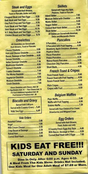 Menu at Island Lake Cafe, Island Lake