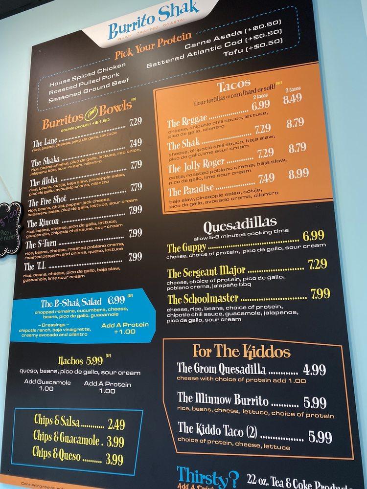 Menu at Burrito Shak restaurant, Cary, Kildaire Farm Rd