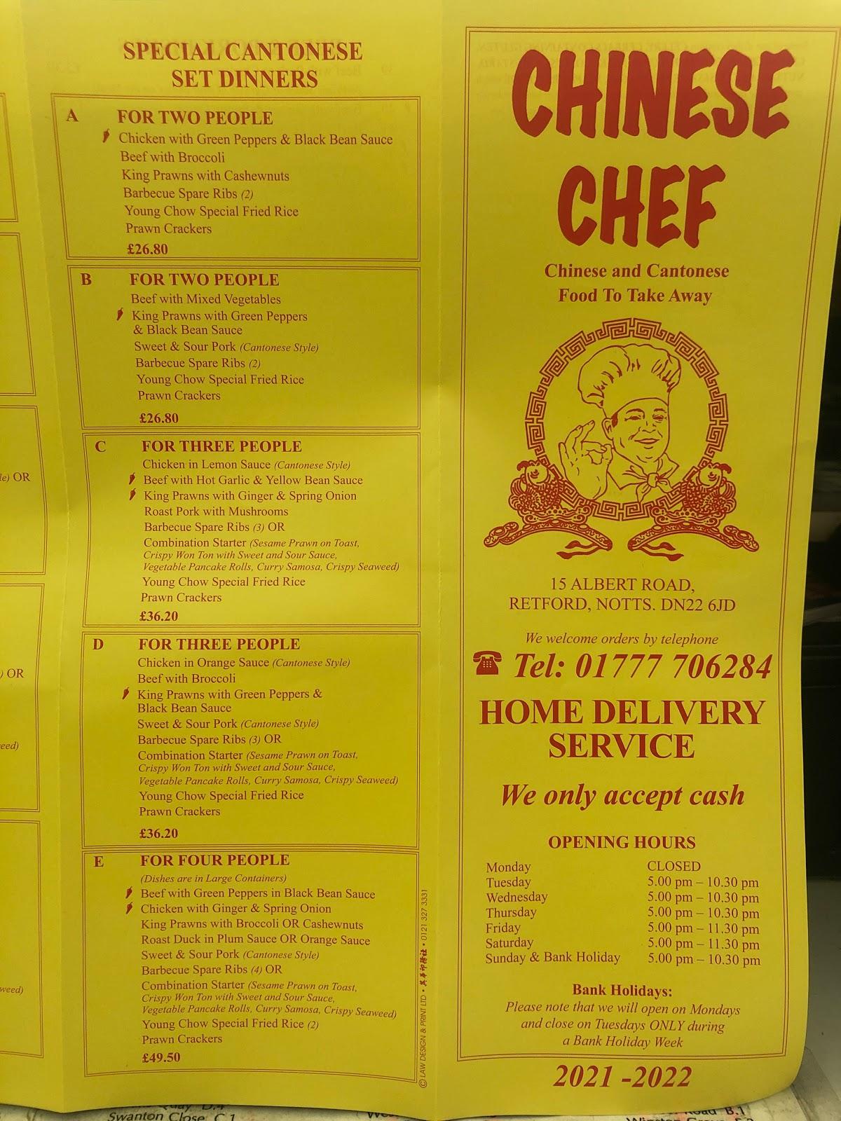 Menu at CHINESE CHEF restaurant, Retford