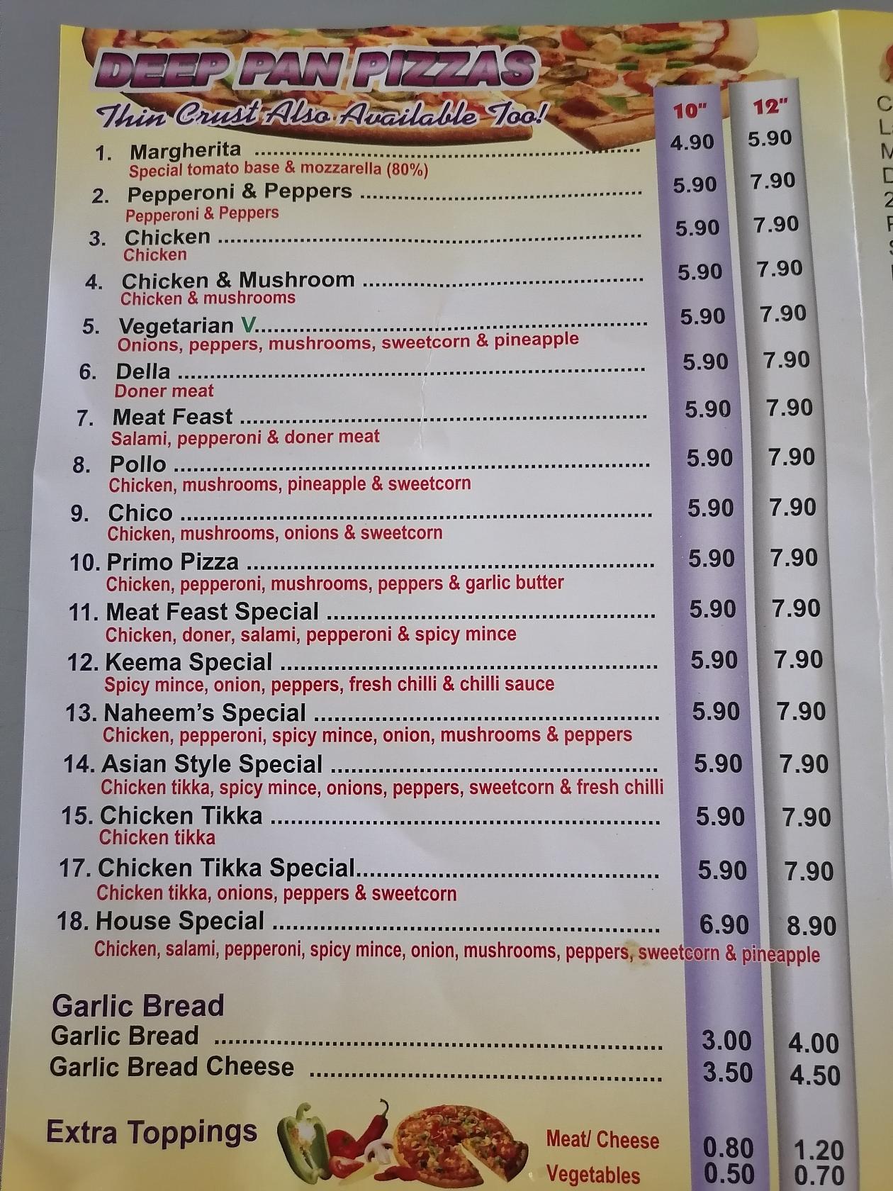 Menu at Naheem fast food, Rotherham