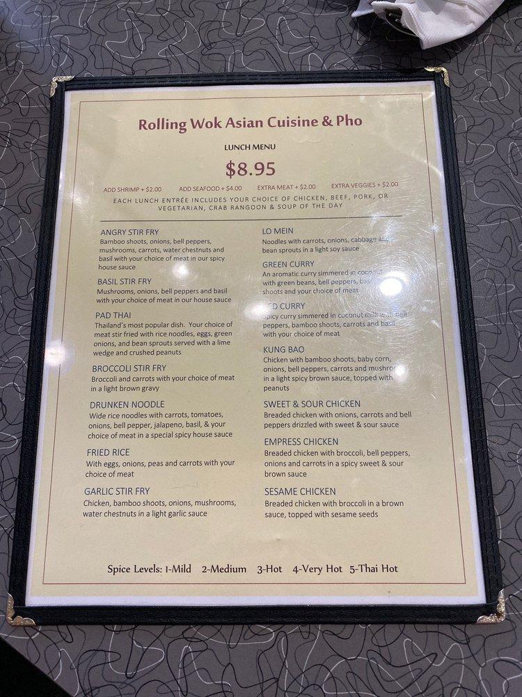 Carta del restaurante Rolling Wok Asian Cuisine & Pho, Grimes