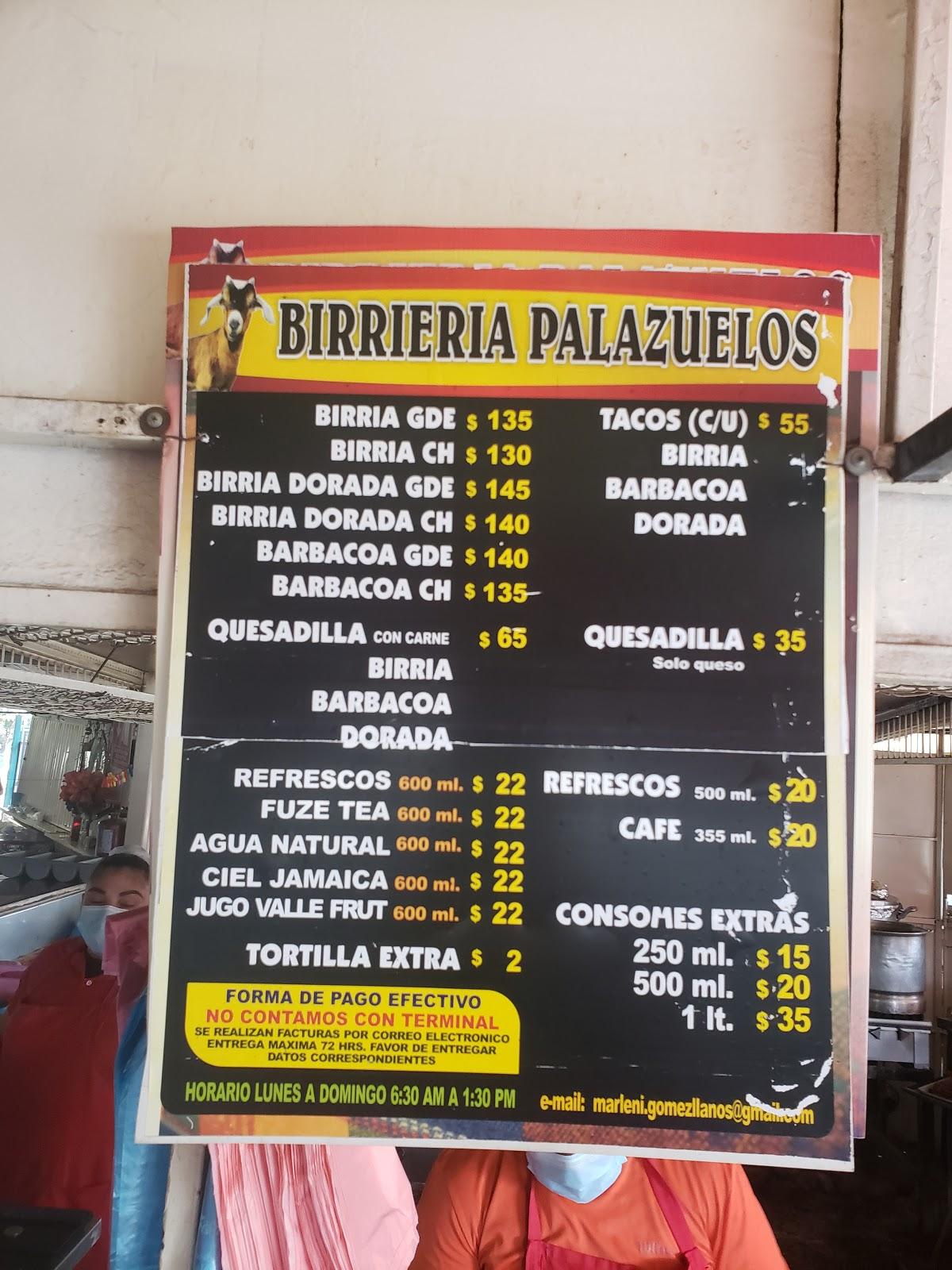 Menu at Birriería Palazuelos restaurant, Culiacán