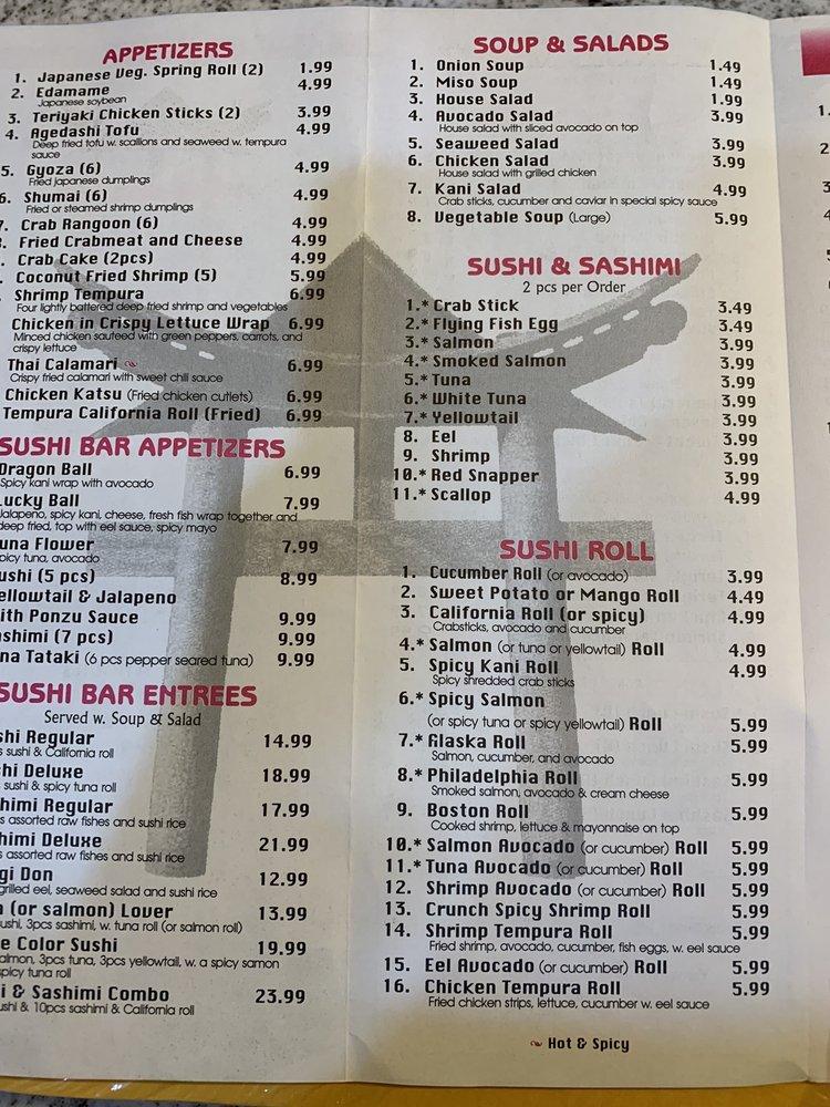 Menu at Yamato restaurant, Decherd