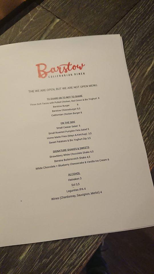 Menu at Barstow, Amsterdam