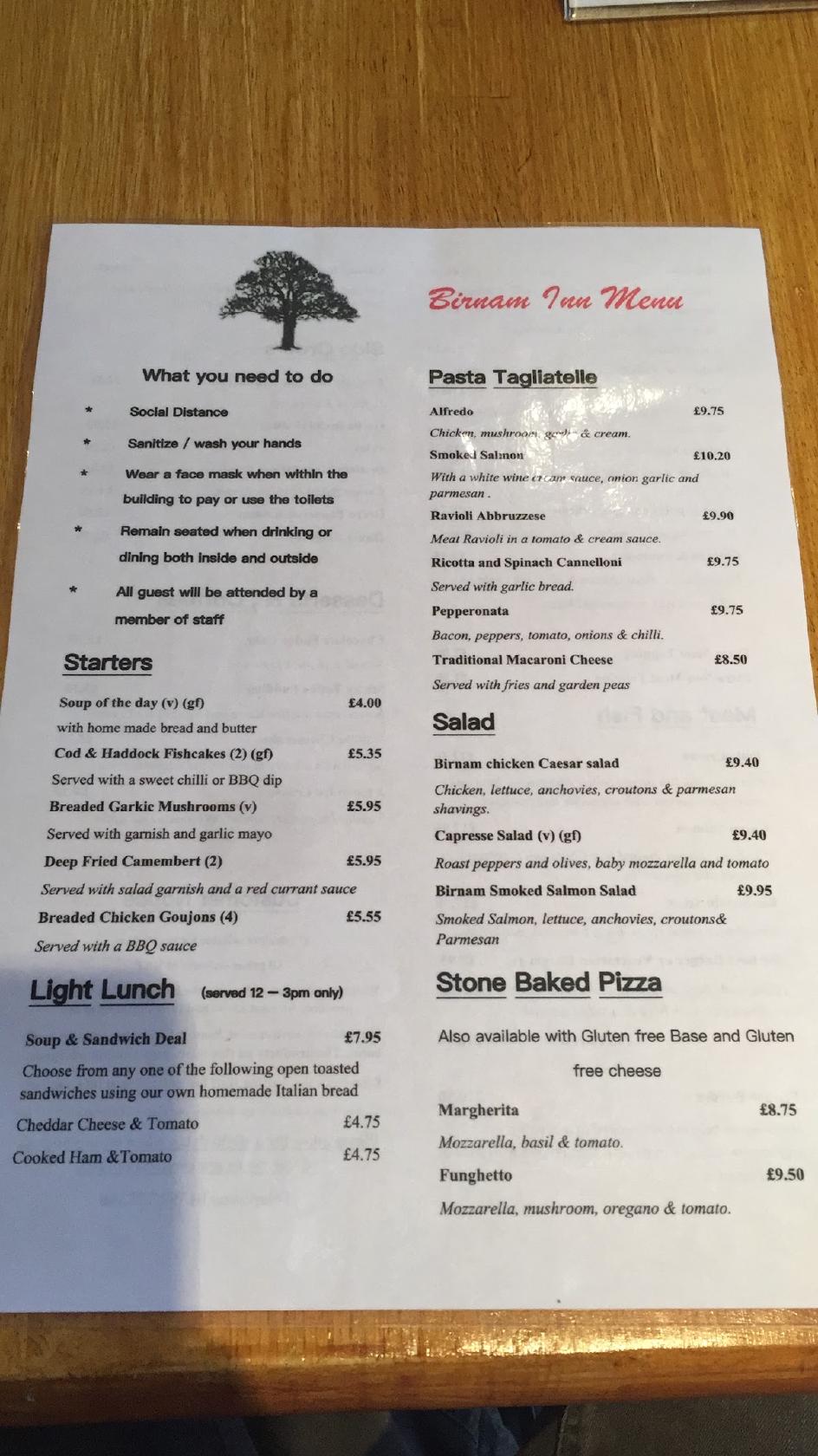 Menu at Birnam Inn pub & bar, Dunkeld