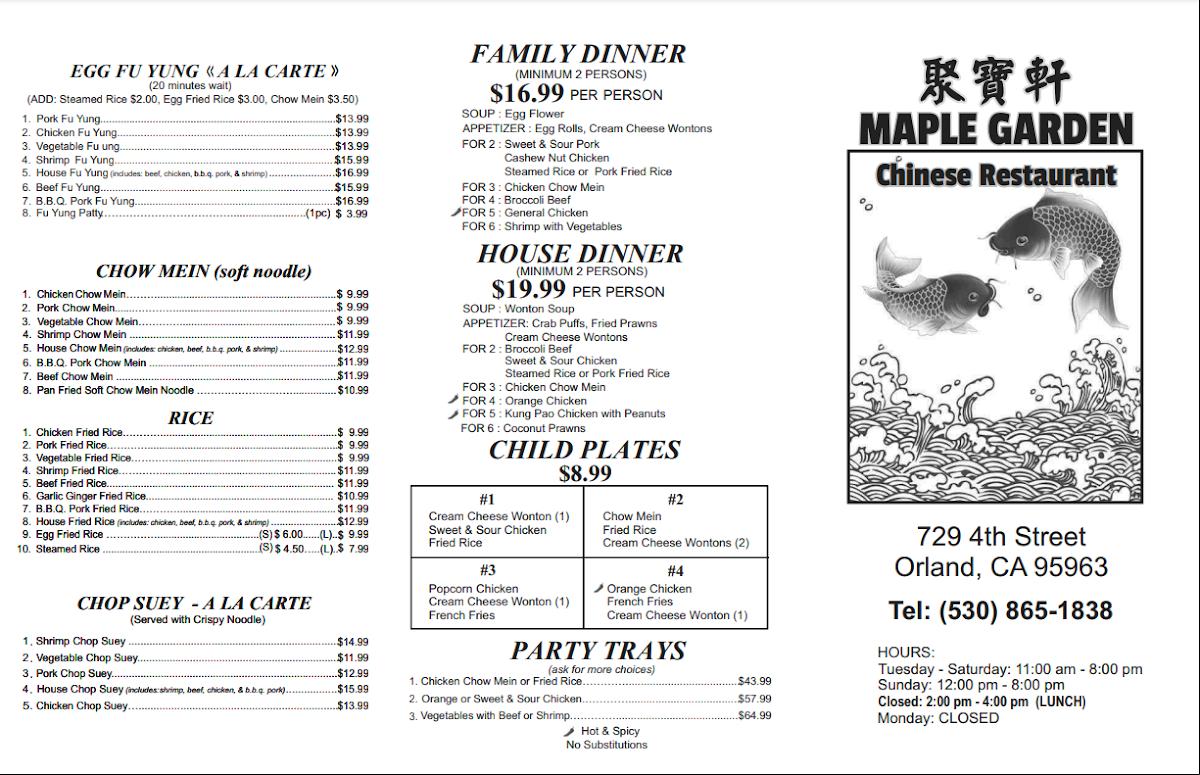 Menu at Maple Garden restaurant, Orland, 729 4th St