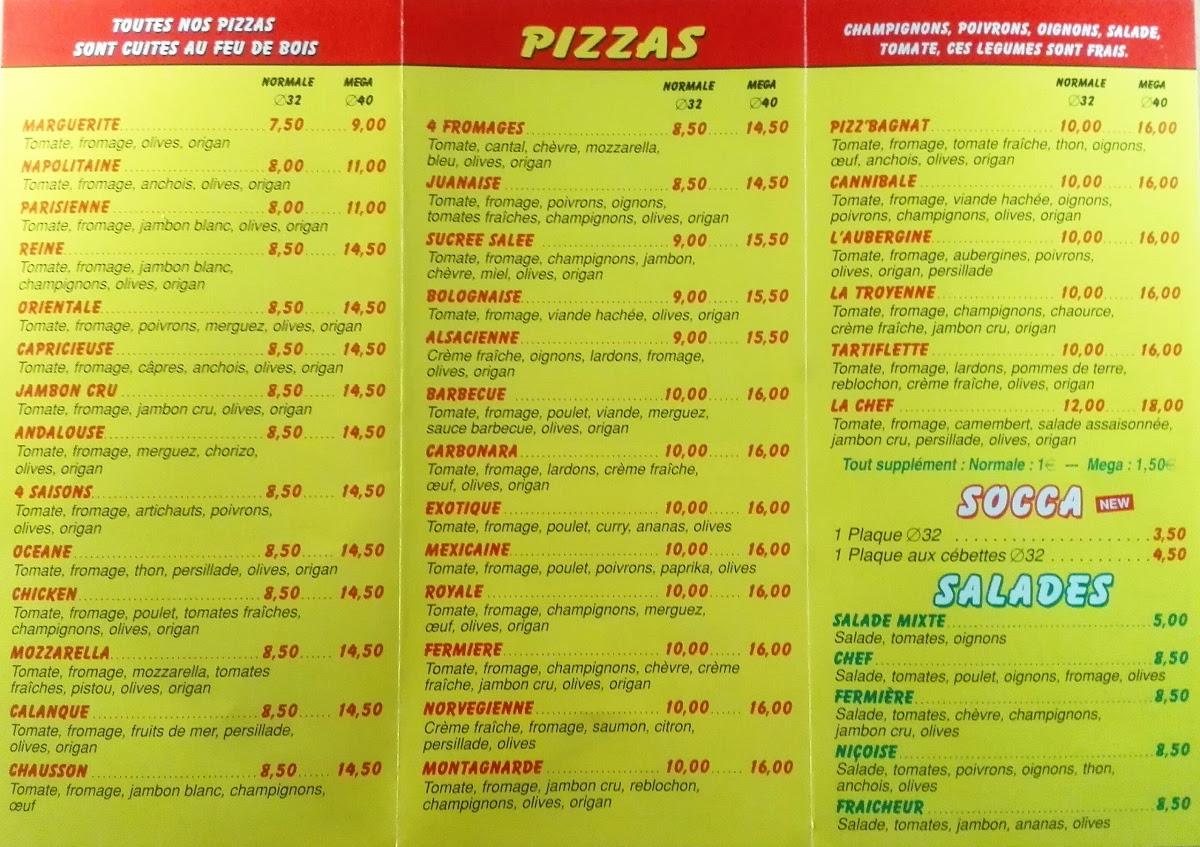 Carta del restaurante Pizza Cho Laurent, Vallauris