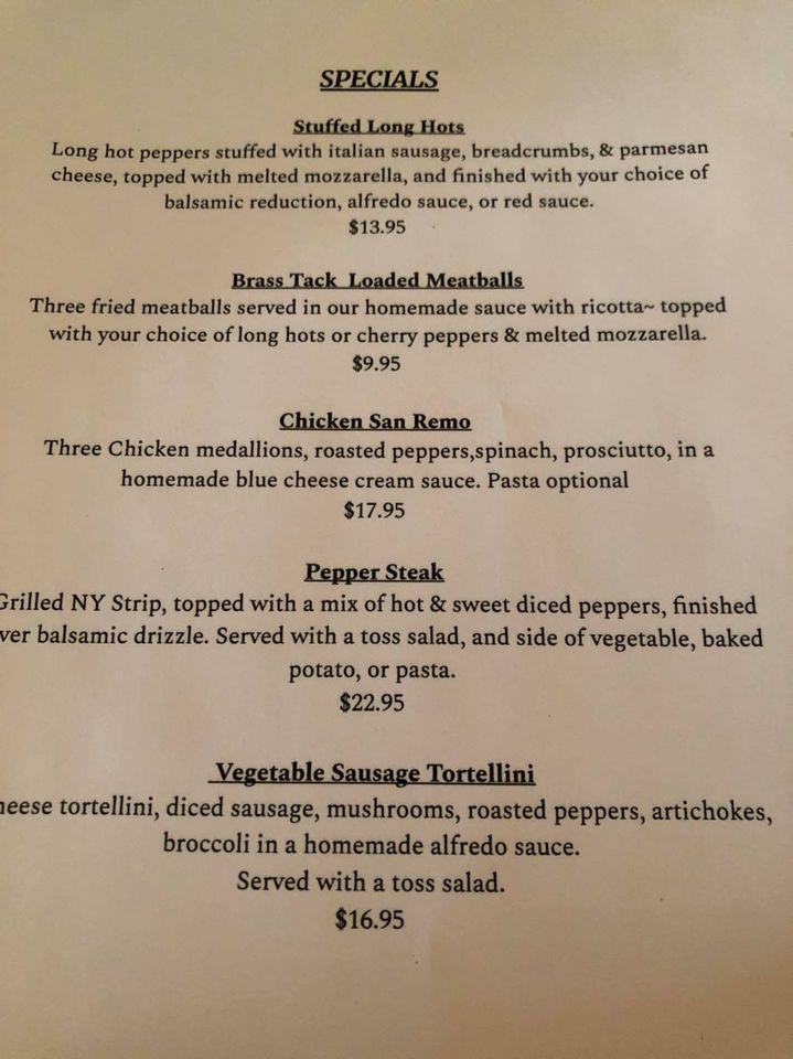 Menu at The Brass Tack restaurant, Frankfort