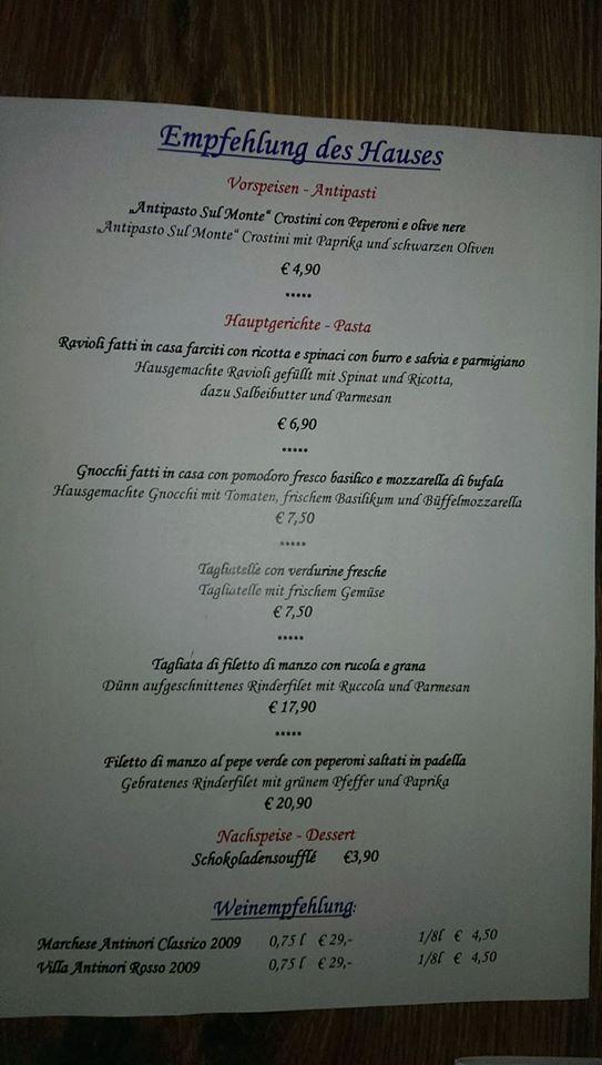Speisekarte von Sul Monte pizza, Kirchberg in Tirol
