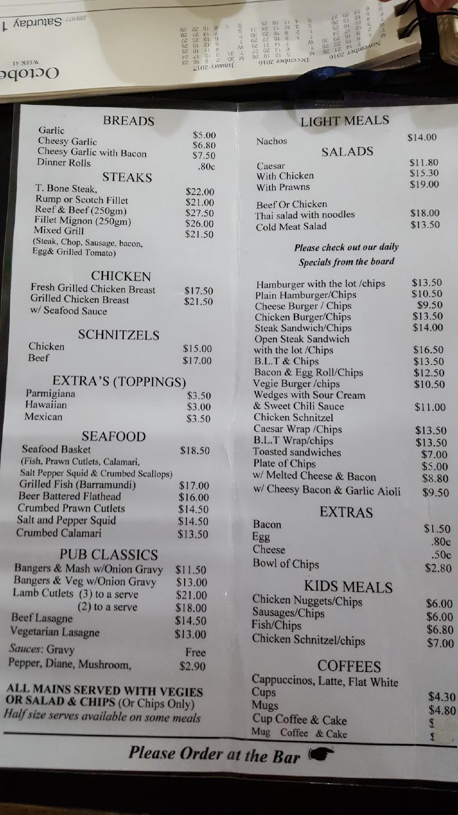 Menu at The Victoria Bathurst pub & bar, Bathurst