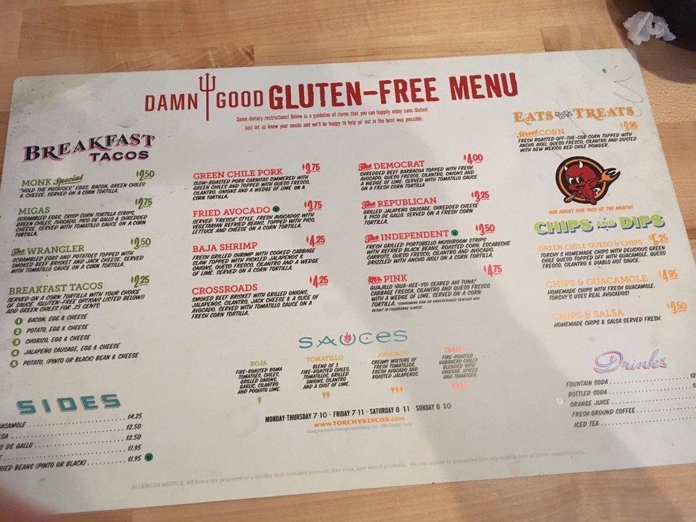 Menu at Torchy's Tacos restaurant, Houston, S Shepherd Dr