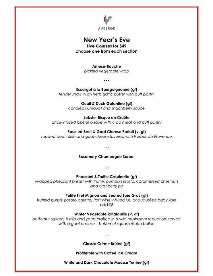 Menu at Auberge pub & bar, Zionsville