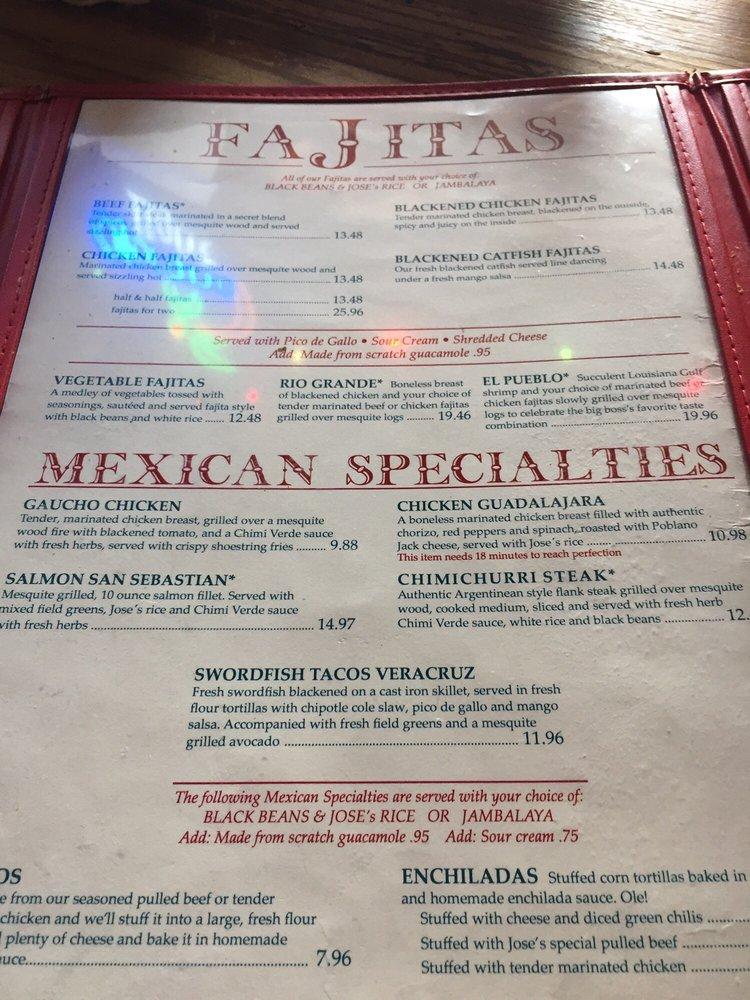 Menu at Jose Tejas restaurant, Woodbridge Township, 700 US1