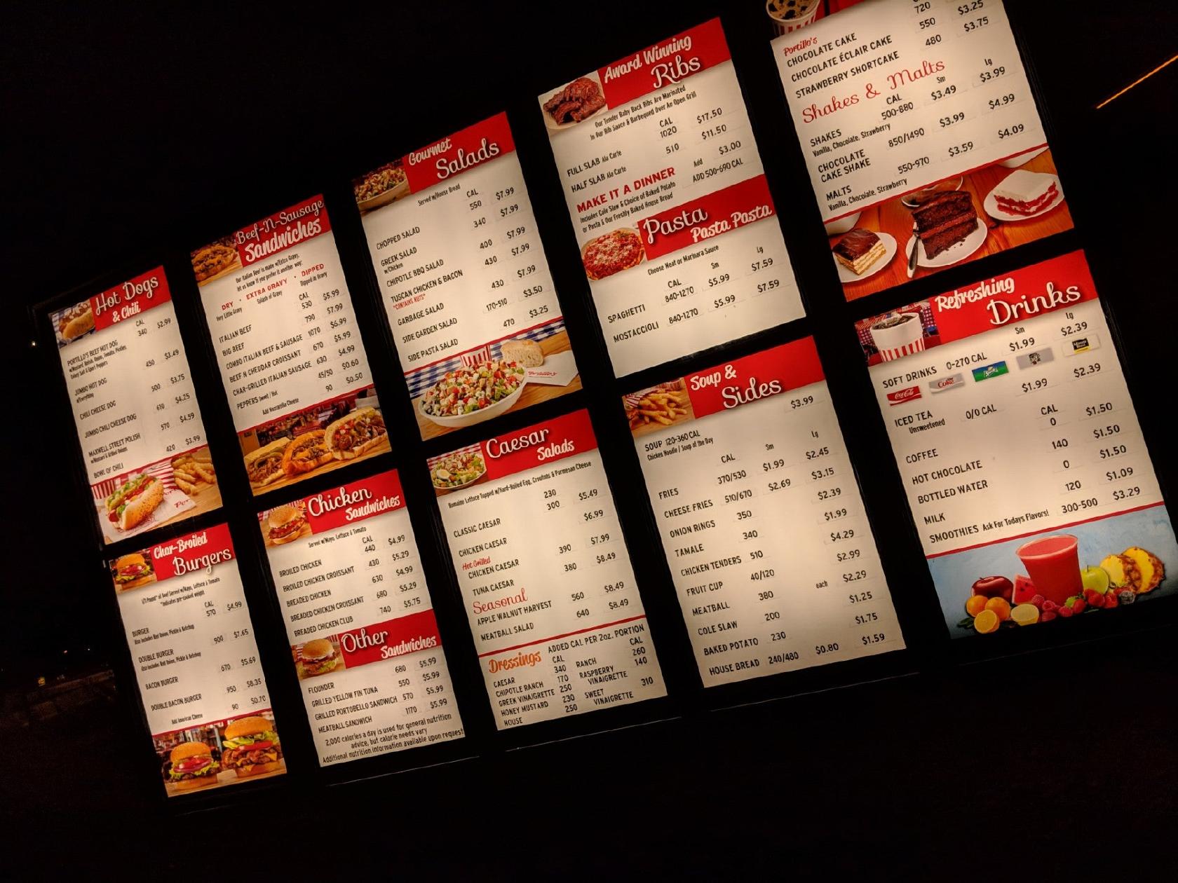 Menu at Portillo's Mishawaka restaurant, Mishawaka