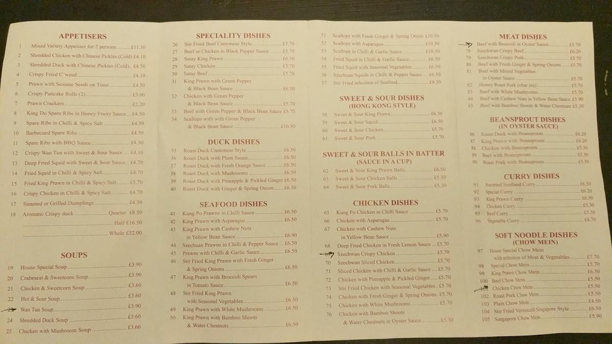 Menu at China Town Restaurant, Peterborough, 68 New St