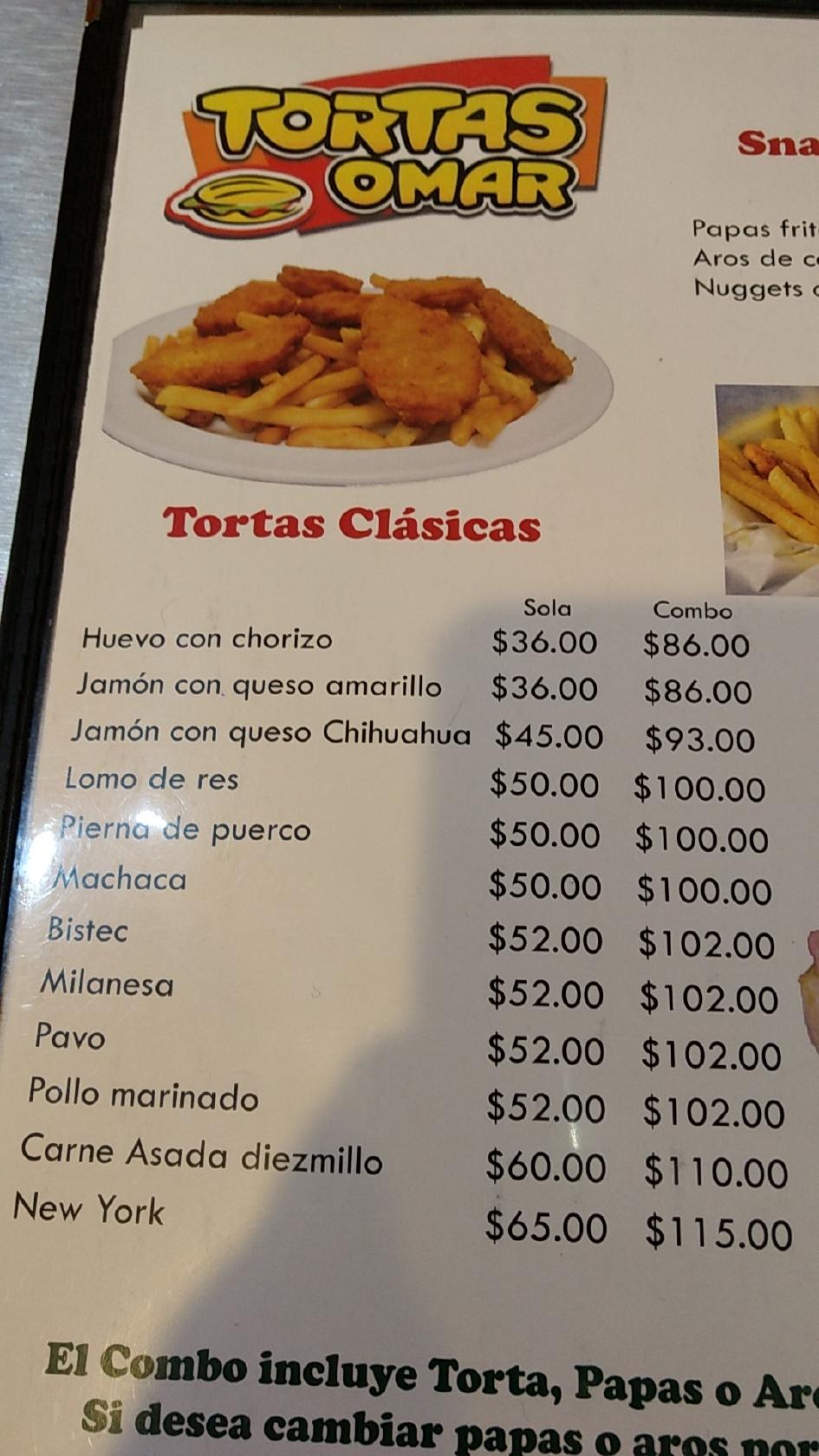 Carta Del Restaurante Tortas Omar Duara Mexicali Calzada Cetyz Local 2 1012