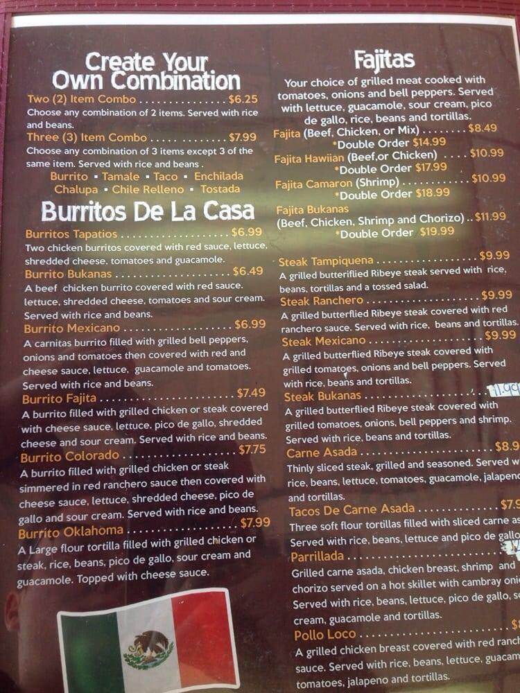Menu at La Antigua Mexican Grill restaurant, Muskogee