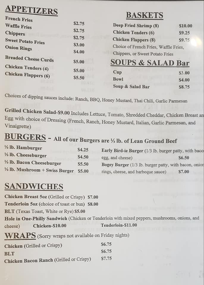 Menu at River Island Golf Course pub & bar, Oconto Falls