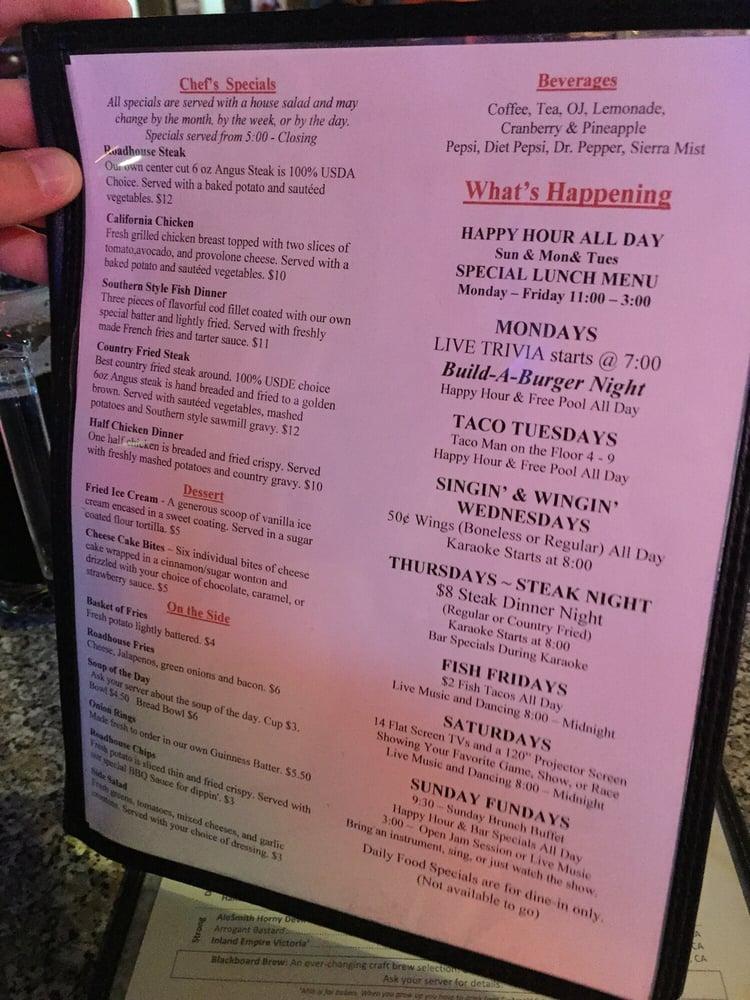 Menu at The Etiwanda Roadhouse Bar & Grill, Rancho Cucamonga
