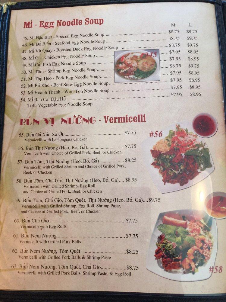 Menu at Pho Bac Noodle Palace restaurant, Modesto