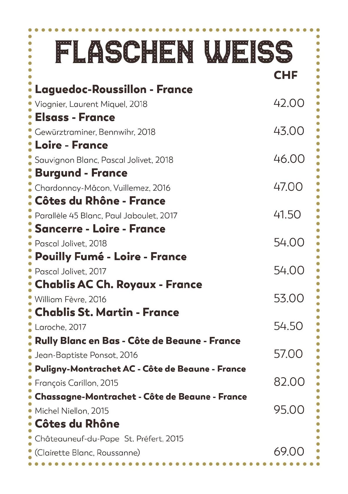 Menu at Elsie's Wine and Champagne Bar, Zermatt