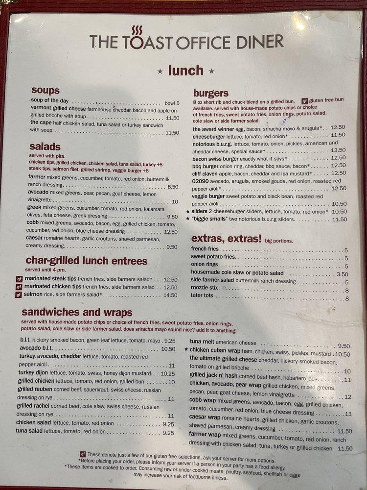 Menu at The Toast Office restaurant, Westwood