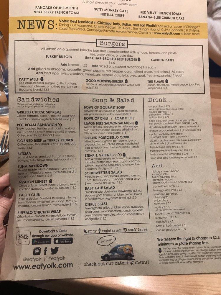 Menu at Yolk Sundance Square restaurant, Fort Worth