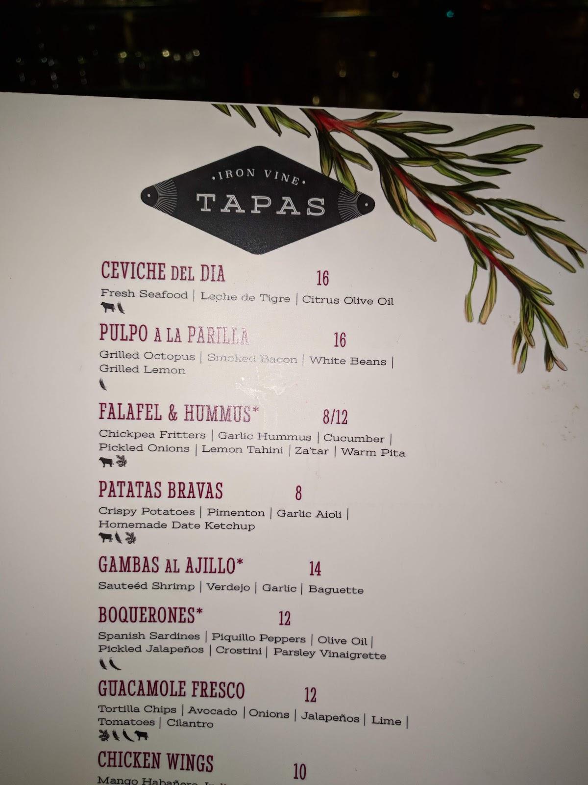 Menu at Iron Vine Tapas Bar And Restaurant, Peekskill