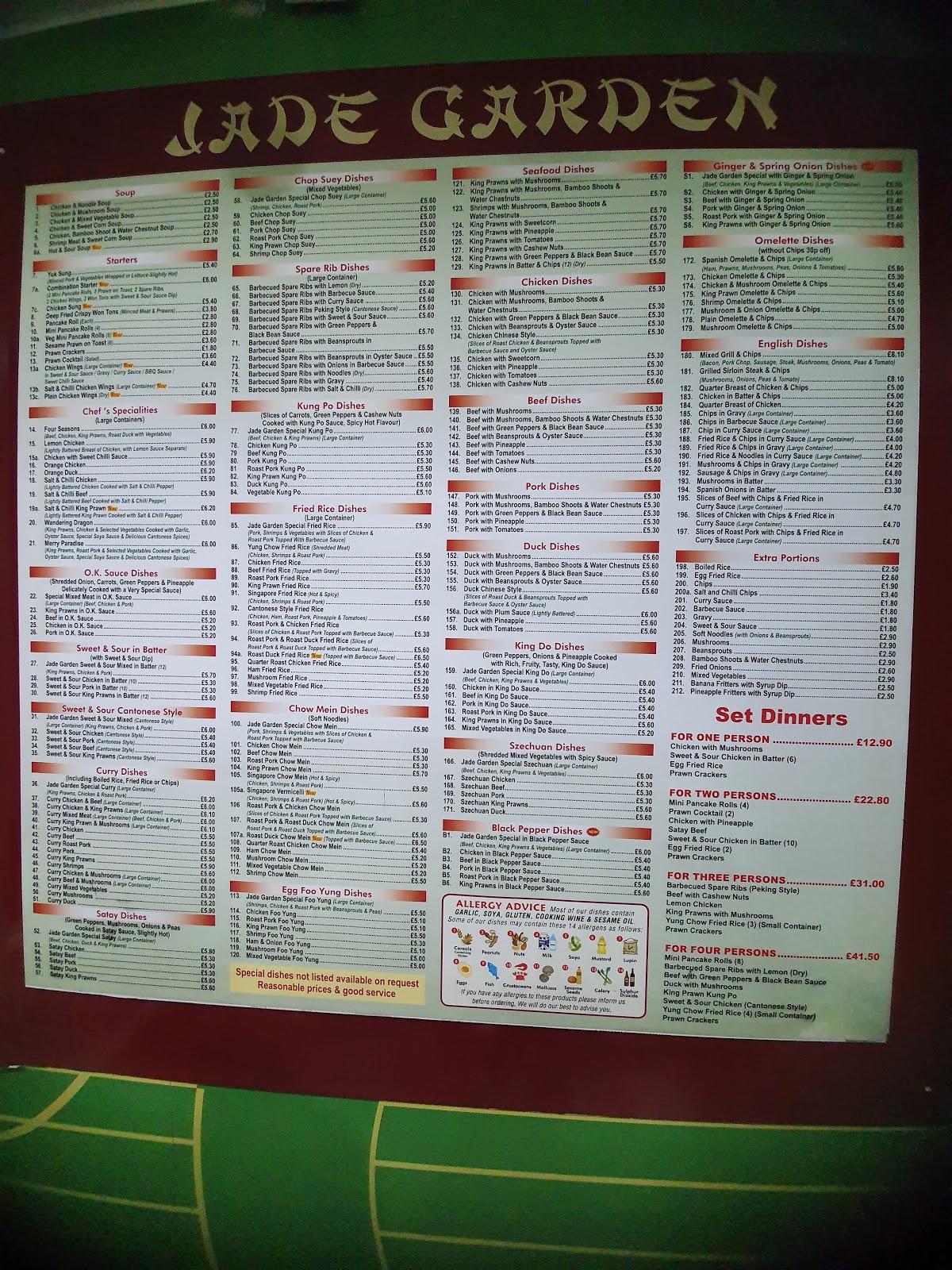 Menu at Jade Garden Chinese fast food, West Bromwich, 120 Beverley Rd