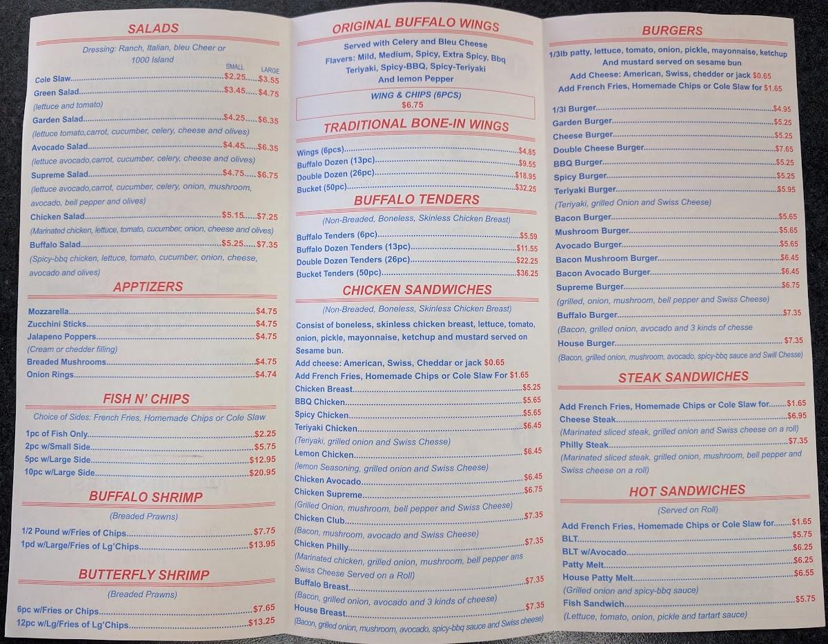 Menu at Original Buffalo Wings Restaurant, Petaluma