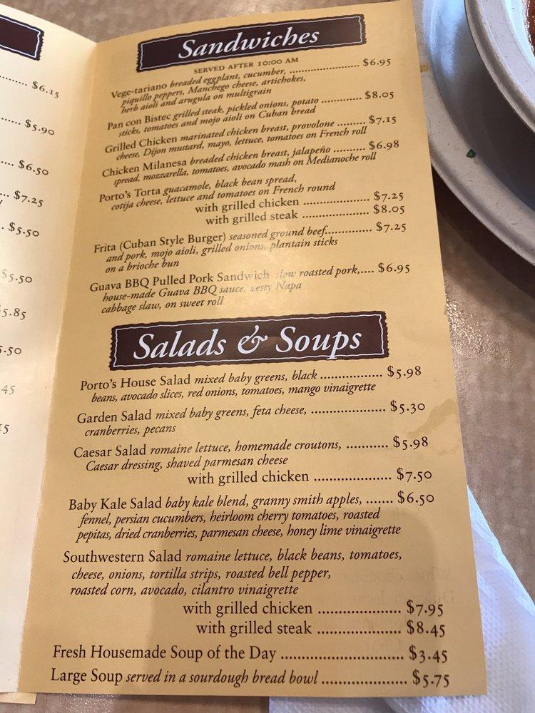 Menu at Porto's Bakery and Cafe, Glendale