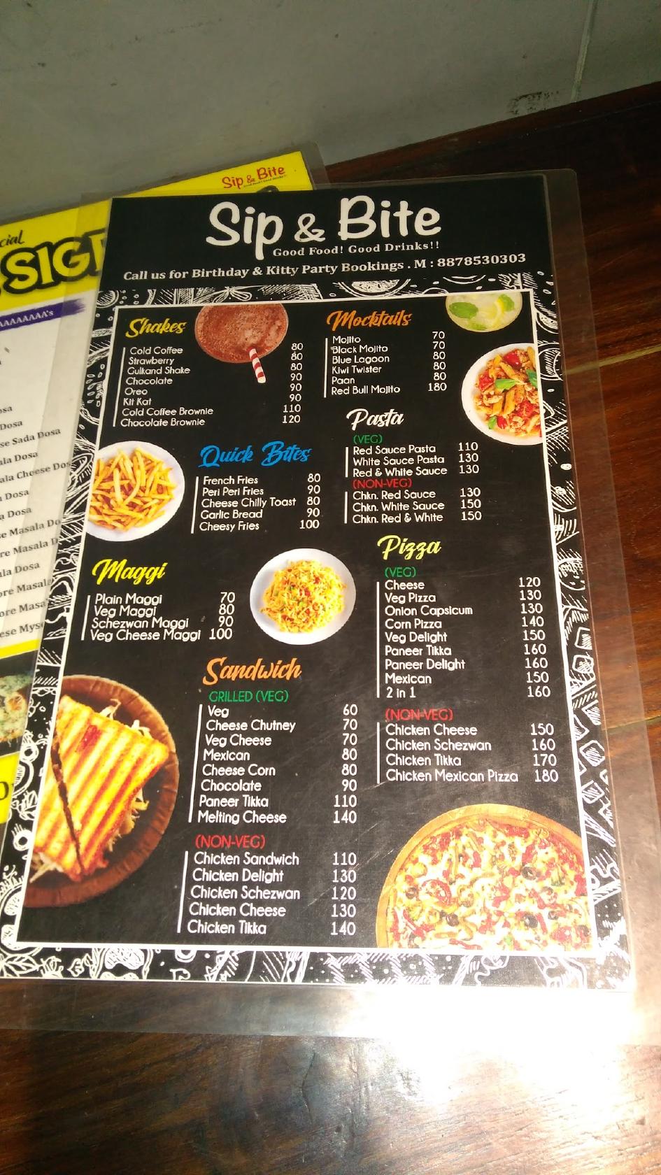 Menu at Sip & Bite cafe, Raipur