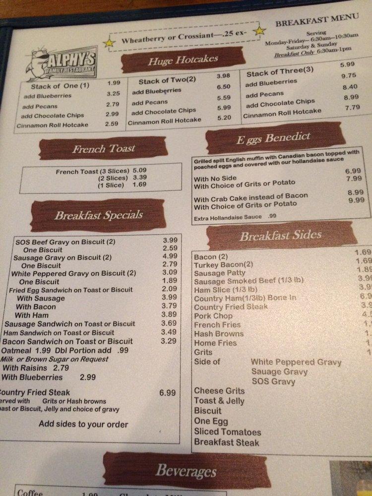 Menu at Alphy's Catfish House restaurant, Navarre