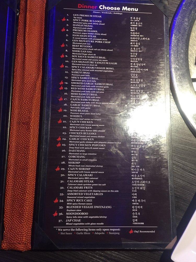 Menu at Gen Korean BBQ House, Alhambra