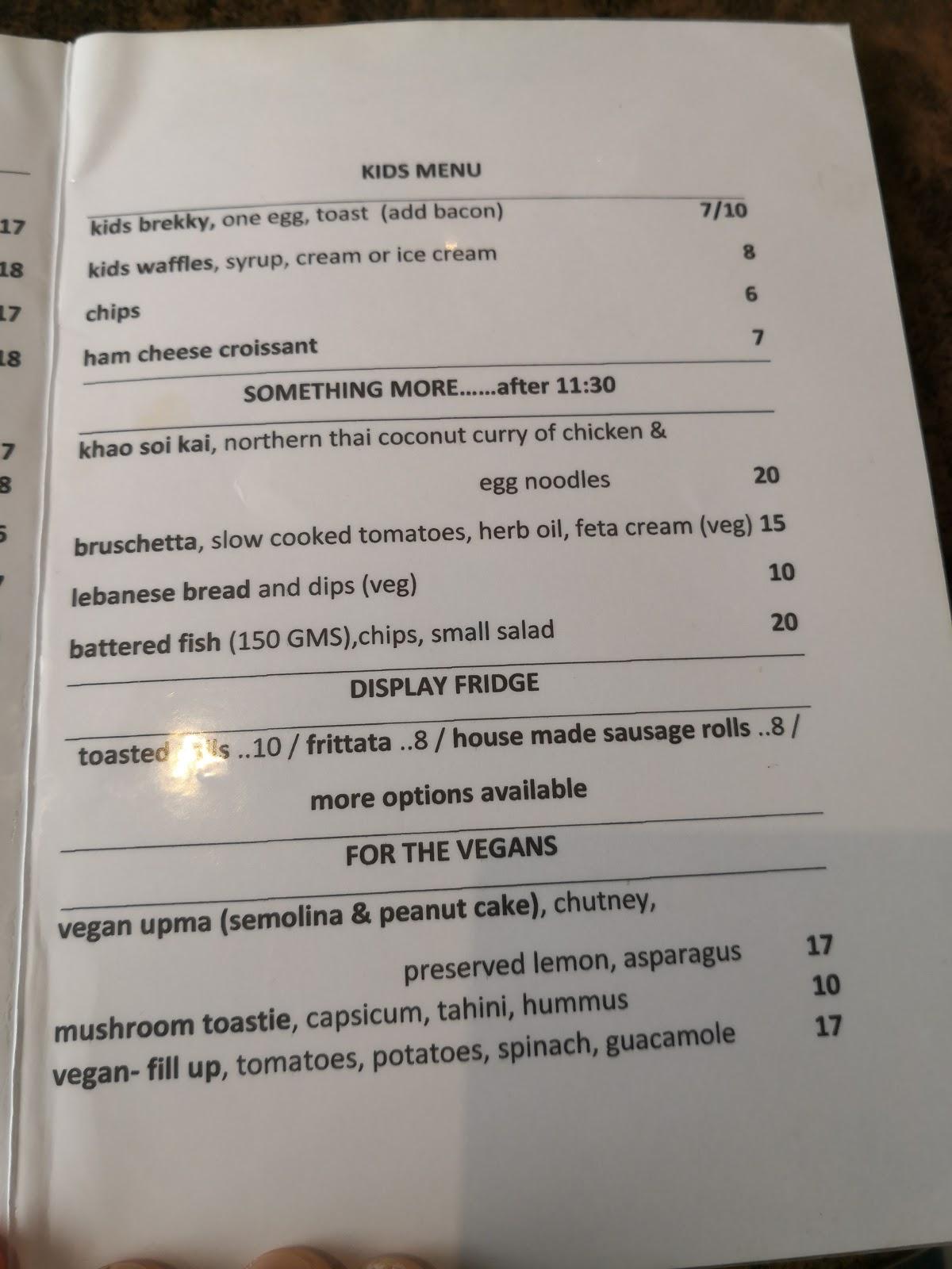 Menu at Kettle Cafe, Lathlain