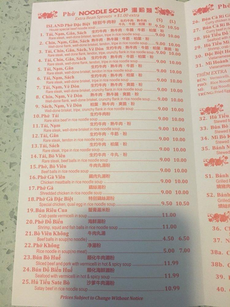 Menu at Noodle Island restaurant, Surrey