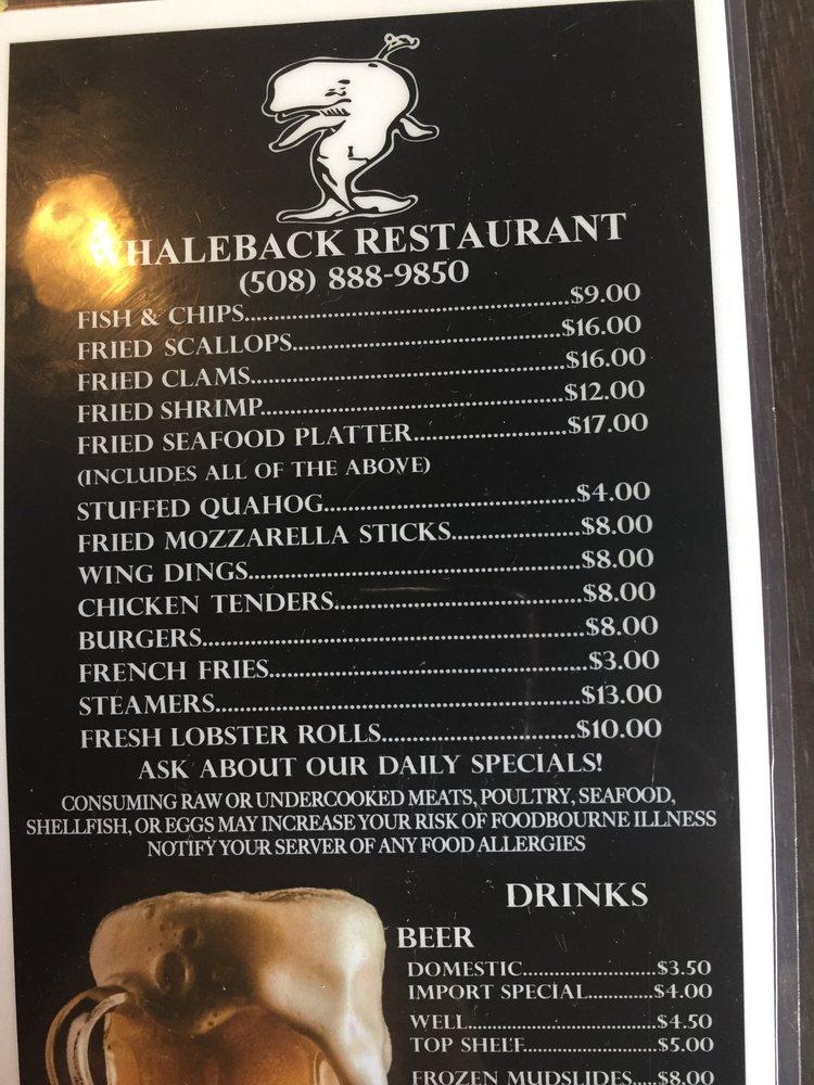 Menu at Bob O'Malley's Whaleback Restaurant, Bourne