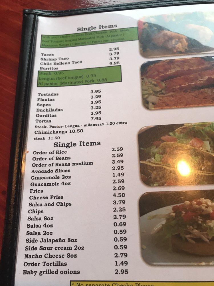 Menu at El Mariachi restaurant, Calumet City, 537 Torrence Ave