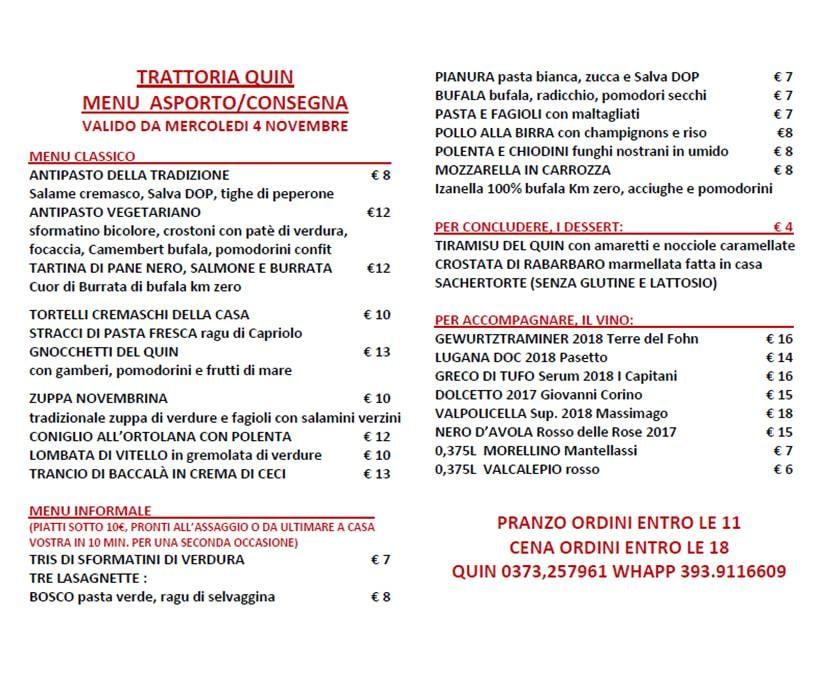Menu da Quin ristorante, Crema