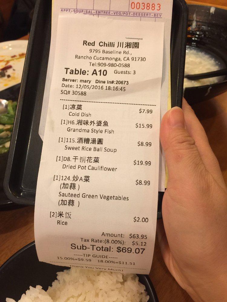 Carta del restaurante Red Chili House, Rancho Cucamonga