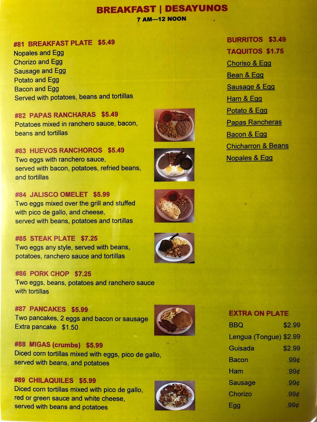 Menu at Taqueria Jesus Maria restaurant, Brownfield, 907 Lubbock Rd