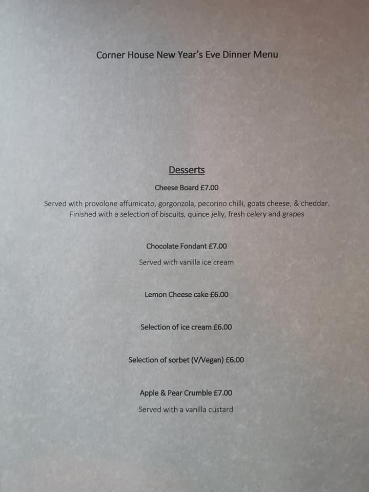 Menu at The Corner House restaurant, Stroud